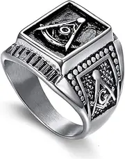 [Generic] Freemasonry Compasses Square Ring The Free Mason's Symbol Titanium Steel Square Signet Jewellery