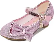 [MACHSWON] Girls Mary Jane Sparkly Shoes with Bow Low Heel Princess Wedding Party Dress Pump Shoes for Kids Toddler