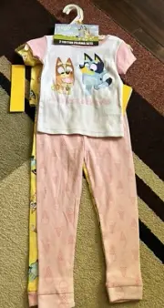 4 PC Bluey Cotton Short Sleeve Pajamas Sets Toddler Girl Size 3T. NWT $38