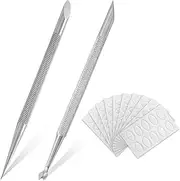 2 Pcs Stainless Steel Cuticle Pusher Tool Stainless Steel Cuticle Pusher Tool with 10 Sheet Sandpaper, Non Slip Double Ended Nail Cuticle Trimmer Nail for Removing Dead Skin on Fingers.