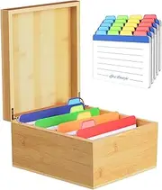 Neando 5’’x8’’ Index Card Holder, Bamboo Index Card Box, Index Card Organizer Case, Wood Recipe Box with Dividers, 4 Compartments for 600 Cards, File Note Flash Card Holders, 9.25’’W x 10’’D x 6.1’’H