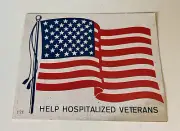 Vintage American Flag USA Help Hospitalized Vets Sticker 3 1/2" x 4 1/2" Decal
