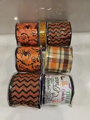 mixed lot 7 new rolls Halloween ribbon wired edge