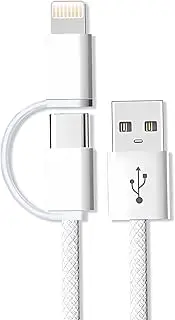 2 in 1 USB A to USB C and to Lightning Cable 1M,60W Type C Charger Fast Charging Cord C Power Delivery for iPhone Charging Cord Compatible with iPhone 16 15 14 13 12 11 Pro Max Mini XS XR
