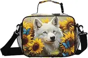 Insulated Lunch Box Wolf Sunflower Butterfly for Women Men - Ideal for Work, Picnics - Includes Adjustable Shoulder Strap