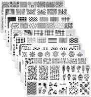 SILPECWEE 10Pcs Nail Art Plates Stamping Templates Set Geometry Design Nail Image Plate Manicure DIY Tools