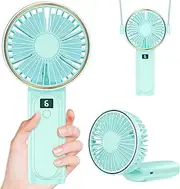 Peiyuu Portable Fan, 4000mAh USB Rechargeable, 180° Foldable Mini Desk Fan with 6 Wind Speed, LCD Digital Display, Lanyard as Neck Fan, Ultra Quiet