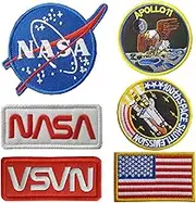 Lightbird NASA Patches 6 Pieces,Embroidered Iron On/Sew On Space Patches,US Flag Patch (Iron on/Heat Transfer Backing)