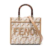 [Fendi] Fendi Medium Sunshine FF-motif Raffia Tote Bag ONE SIZE BROWN/WHITE