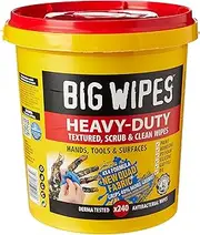 Big Wipes Heavy Duty Pro+ Wipes in Bucket (x240) Textured Dual-Sided Hand Wipes with Skincare Cleans Hands, Tools & Surfaces. Heavy Duty & Industrial Cleaning Products for Tradespeople