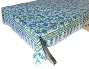 Hand Block Printed Tablecloth - Samode Emerald - 108" x 70"