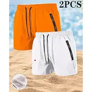 Men's Swim Trunks Swim Shorts Board Shorts Plain Quick dry Breathable Elastic Waist Drawstring Vacation Beach Hawaiian Casual WhiteOrange BlackGray