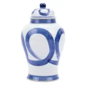 Blue And White Porcelain Brushstroke Temple Jar - Small