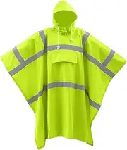[Coume] High Visibility Rain Poncho with Large Pocket 50x80 Inch Reflective Rain Coat Safety Jacket Unisex for Outdoor Worker