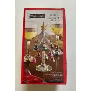 Boston Warehouse Mingle & Jingle Wine Charm Set Holiday 12 charms & glass tree