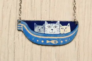 Enamel Necklace, Cat Necklace, Venice Cat, Gondola, Enamel Jewelry, Lovers,