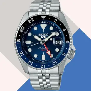 【SEIKO 精工】官方授權 5 Sports 系列 GMT機械腕錶 SK034(4R34-00A0B / SSK003K1)