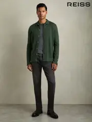 Reiss Dark Kale Green Forbes Merino Wool Button-Through Cardigan (AC9354) | $240