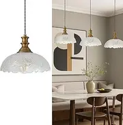 Brass Ceiling Light for Kitchen Island, Hanging Pendant Light Fixtures with Glass Shade, Modern Vintage Lighting for Dining Room and Bedroom (C,M)