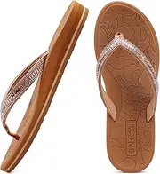 [ONCAI] Women's Flip Flops with Rhinestone, Arch Support Yoga Mat Comfort Walking Summer Beach Thong Sandals with Plantar Fasciitis Rubber Soles US Size 5-11, Khaki, 7