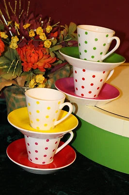 4 Kate Spade Larabee Dot Demitasse Cups & Saucers New in Box with tags 6398408