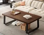 [HSH] Rustic Walnut Coffee Table, 39” Mid Century Modern Center Table, Rectangle Industrial Living Room Coffee Table, Simple Farmhouse Wood and Metal Tea Coffee Tables for Home Bedroom, Walnut, 39 in