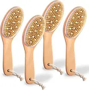 Lainballow 4 Pcs Dry Brushing Body Brush, Wooden Dry Brush, Natural Boar Bristle Exfoliating Brush, Dry Skin Scrub for Exfoliating & Detoxifying Dead Skin of Body, Back, Legs, Foot