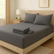 AOne Comfort Queen Bed Sheets Set (Dark Grey) – 1800TC Ultra Soft Microfiber Bed Sheet, 3-Piece Bedding (Fitted Sheet, 2 Pillowcases), Extra-Deep 40cm Pockets, Hotel-Quality Luxury