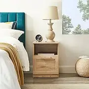 Merryluk Allure Bedroom Nightstand Bedside Drawer Table, Drawer Nightstand for Bedroom Bedside Furniture Frame Oak