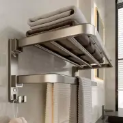 Towel Rack Holder Double Fold Hanger Wall Bathroom Clothes Hanging Storage Shelf