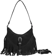 [Sunwel Fashion] Women Western Small Fringe Underarm Purse Shoulder Bag Vegan Suede Hippie Crossbody Bag with Tassel