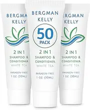 Bergman Kelly - Travel Size 2 in 1 Shampoo & Conditioner - 1 fl oz, 50 PK, White Tea - Delight Your Guests w/Revitalizing & Refreshing Shampoo Amenities - Quality Small Size Hotel Toiletries in Bulk