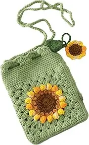 [JOPOYOCO] Handmade Sunflower Crochet Bag Wool Knitted Shoulder Bag Phone Crossbody Bag Beach Women Messenger Shoulder Bags Girls Small Woven Purse