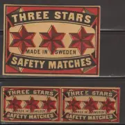 MATCHBOX LABEL SWEDEN- Three Stars, packet + std, error print- **