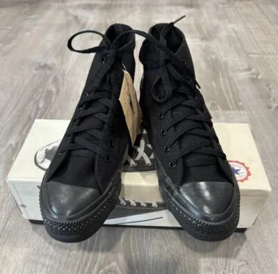 Vtg Deadstock Converse All Star Chuck Taylor High Tops Black Sz Made In US