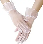 [AWOCAN] Women's Ruffled Tulle Mesh Gloves Wedding Bridal Short Gloves Tea Party Gloves Wrist Length Gloves for Wedding Party