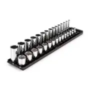 TEKTON Hex Socket Set 3/8" Drive 12-Point Deep SAE w/ Socket Rails (30-Piece)