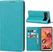 [Cavor] for Google Pixel 6 Case, Pixel6 Cowhide Pattern PU Leather Cases Flip Magnetic Kickstand Book Wallet Cover Phone Case with Card Slots(6.4") -Sky Blue