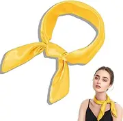 [Generic] Vintage Yellow Silk Feel Square Scarf for Women and Girls, Elegant Retro Neck Accessory, Lightweight Fashionable Wrap