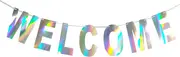 Holographic Welcome Banner Decorations Sign, Iridescent Hanging Bunting String Flag Garland for Welcome Baby Shower, Deployment Homecoming, Family Reunion, Military Homecoming Party
