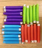 NEW 23 Pop Tubes Blue Purple Red Green Sensory Fidget Toy 7 Inches