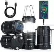 Solar Camping Lantern 4-Pack - Rechargeable LED Lights, Magnetic Base & Foldable
