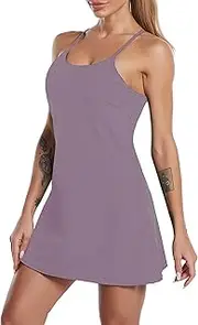 [KINCAN] Women's Sleeveless Exercise Tennis Dress with Built-in Bra & Shorts Golf Workout Athletic Dresses Pockets