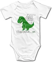 [OASCUVER] T Rex Dinosaurs If You're Happy & You Know It Cute Baby Onesie Bodysuit