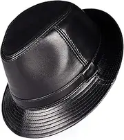 [CVMRBY] Winter Hats,Men Leather Jazz Cap Sheepskin Top Hat Fashion Big Brim Gentleman Hat