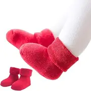 [COMVIP] Toddler Baby Solid Cotton Knit Turn Cuff Thick Warm Crew Socks Red S