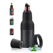 Beer Bottle and Can Cooler, Vacuum Insulated Stainless Steel Beer Holder with Opener, Fits Slim Cans and Bottles, Double Walled Drink Cooler Gift for Men, Midn