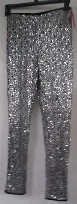 Pants Youth Size XL 14/16 Silver Sequins Long Sparkly Elastic Waist NEW