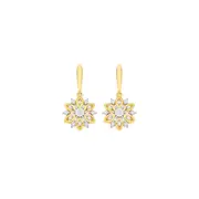 9ct Two Tone Gold Diamond Flower Drop Stud Earrings