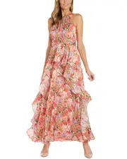 RM Richards Yoryu Satin Peplum Maxi Dress